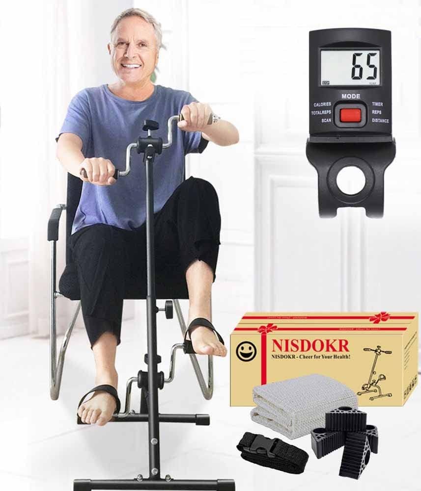51AZD59qEL._AC_SL1001_.jpg Pedal Exerciser Bike Hand Arm Leg and Knee Peddler Adjustable Fitness Equipment for Seniors, Elderly Home Pedal Exercise Bike for Total Body, with Gift Box & Monitor - Image 1