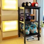Black adjustable dumbbell rack. Multi-functional fitness equipment storage rack, storage and organization device for adjustable weight in home gym, with anti-slip base and anti-tip safety device - Image 5