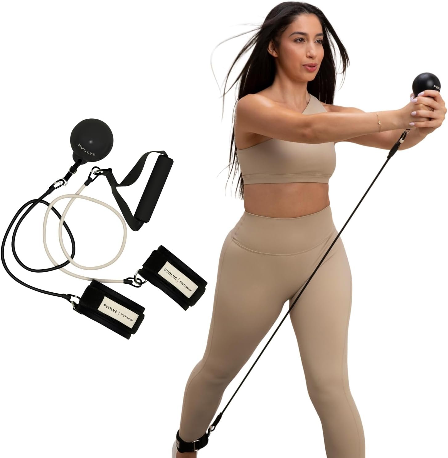 618T2kim5PL._AC_SL1500_.jpg Pvolve P.3 Trainer- Home Gym Fitness Equipment Resistance Band with Ankle Strap and Weight System - Image 1