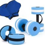 NEAGLORY 6 Pieces Aquatic Exercise Set Water Aerobics Set Pool Fitness Equipment Foam Water Dumbbell, Swim Aquatic Cuffs, Swimming Gloves for Exercise, Blue