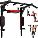 Yes4All Multifunctional Wall Mounted Pull Up Bar Chin Up Bar Dip Station for Home Gym Workout, Power Tower Set Training Equipment Fitness Supports 515 lbs