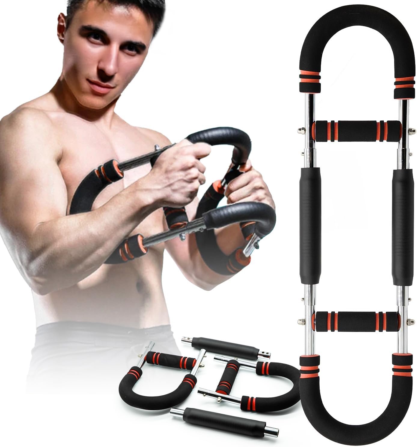 61rvFwIF4wL._AC_SL1500_.jpg Twister Arm Trainer, 60-100lb Adjustable Chest Workout Equipment, Portable Power Twister Bar, Detachable Design, Arm Trainer for Men, Chest Trainer for Men, Shoulder Muscle Training, Fitness Anywhere - Image 1