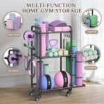 Weight Rack for Home Gym, All in One Yoga Mat Storage Rack, Workout Equipment Storage with Wheels and Hooks for Dumbbells Kettlebells Foam Rollers, Powder Coated - Image 2