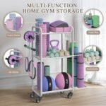 Weight Rack for Home Gym, All in One Yoga Mat Storage Rack, Workout Equipment Storage with Wheels and Hooks for Dumbbells Kettlebells Foam Rollers, Powder Coated - Image 3
