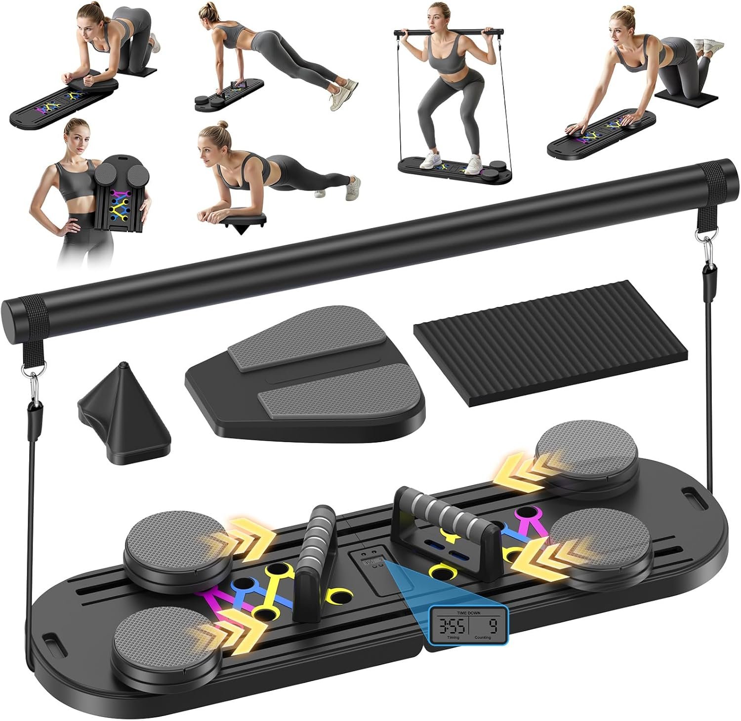 710GMxNJIaL._AC_SL1500_.jpg Pilates Board, Foldable Pilates Reformer Equipment with Timer, 7-in-1 Multi-Purpose Portable Pilates Reformer Machine Home Pilates Kit for Home Workout, Fitness, Exercise, Abs, Core Equipment - Image 1