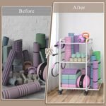 Weight Rack for Home Gym, All in One Yoga Mat Storage Rack, Workout Equipment Storage with Wheels and Hooks for Dumbbells Kettlebells Foam Rollers, Powder Coated - Image 7