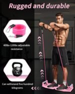 Home Gym Exercise Equipment - Portable Workout System 17 Fitness Accessories 9 in1 Push Up Board Set, Resistance Bands with Pilates Bar Strength Training Abs Shoulders - Image 4