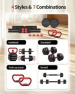 Adjustable Dumbbells,20/30/40/60/80lbs Free Weight Set with Connector, 4 in1 Dumbbells Set Used as Barbell/Kettlebells/Push up Stand, Fitness Workout Equipment for Home Gym for Youth,Women/Men - Image 8