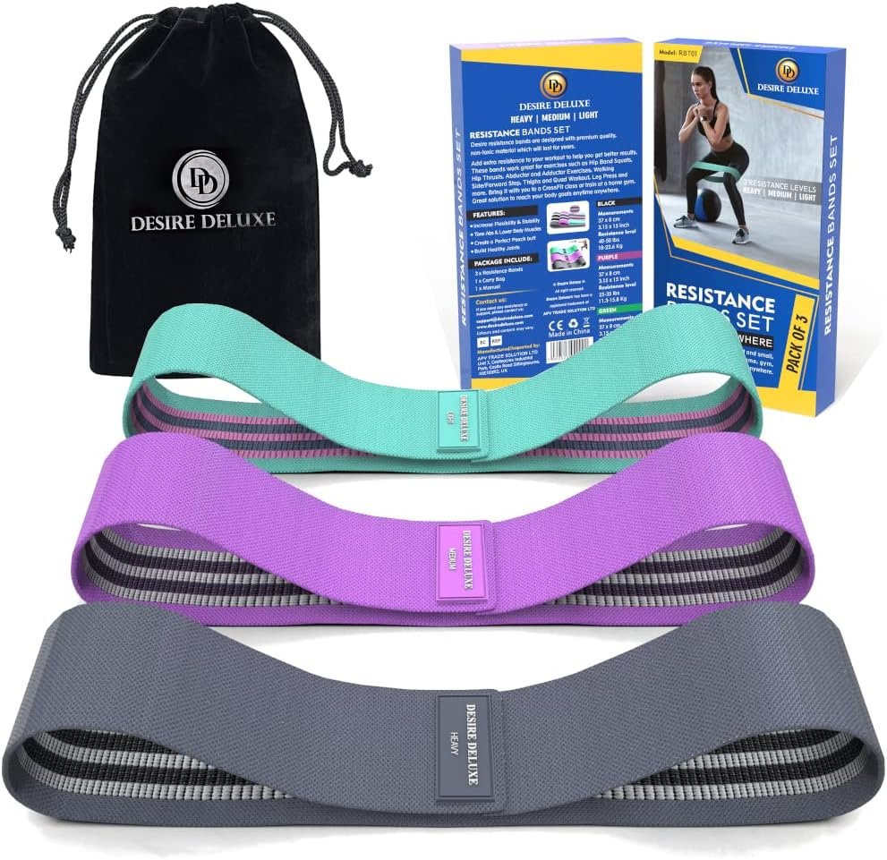 71AQ2j50mIL._AC_SL1000_.jpg Desire Deluxe Resistance Band Exercise Workout Equipment Bands Set for Working Out Physical Therapy - Men & Women Elastic Stretch Booty Gym Equipment Accessories - Home, Fitness, Pilates, Yoga Pack 3 - Image 1
