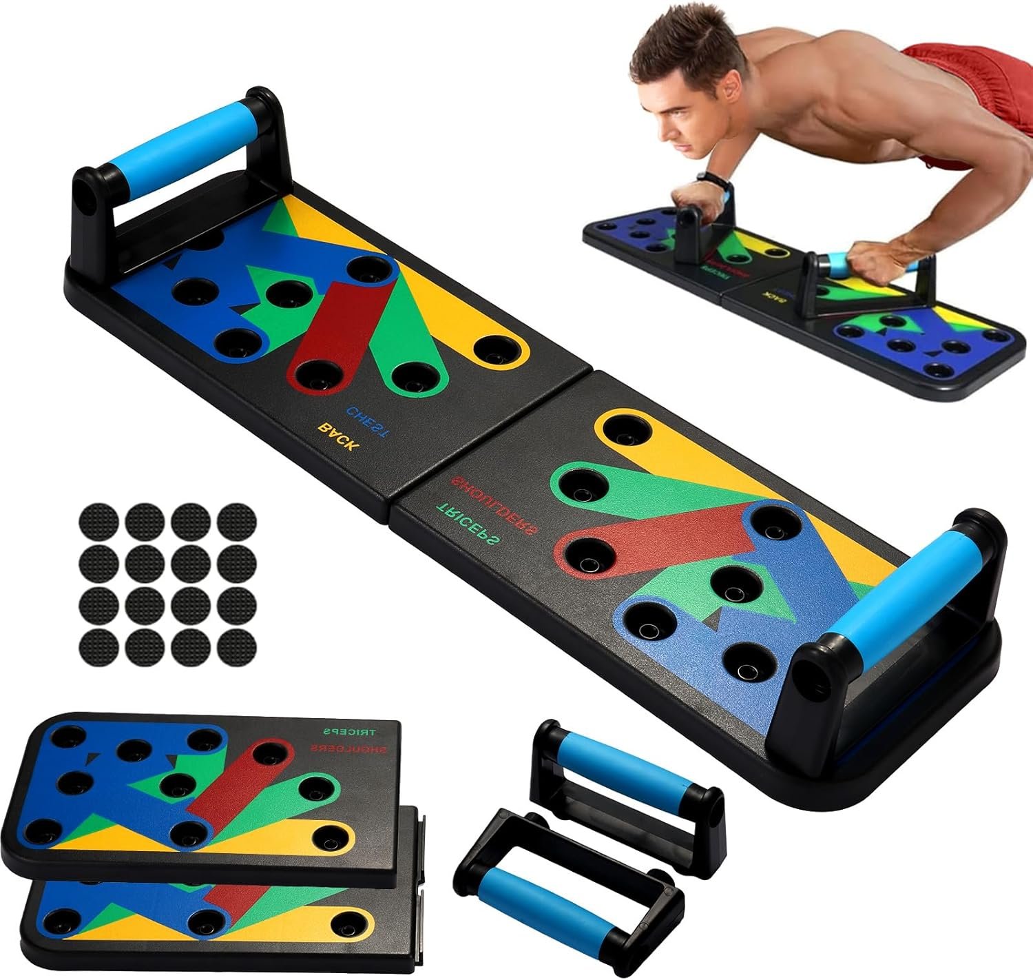 71G8c2BPd2L._AC_SL1500_.jpg Push Up Board 9-in-1, Multi-Functional Workout Equipment for Home Gym - Strength Training & Chest, Arm, Core Exercises for Men & Women, Burn Fat & Build Muscle - Image 1