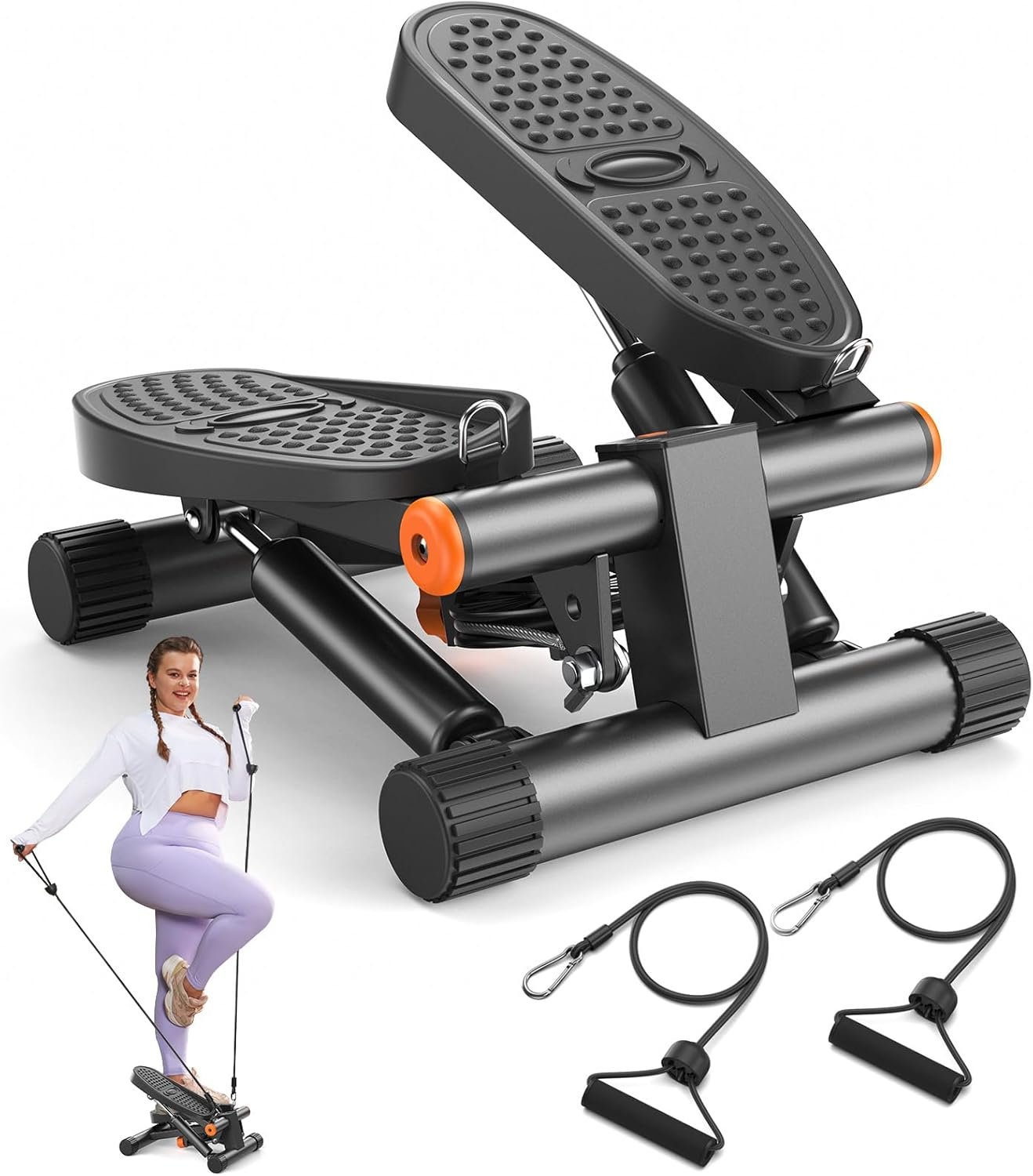 71GedpoPOL._AC_SL1500_.jpg Niceday Steppers for Exercise, Mini Stair Stepper with Resistance Bands at Home Workout Equipment with 300LBS Loading Capacity, Hydraulic Fitness Stepper with LCD Monitor - Image 1