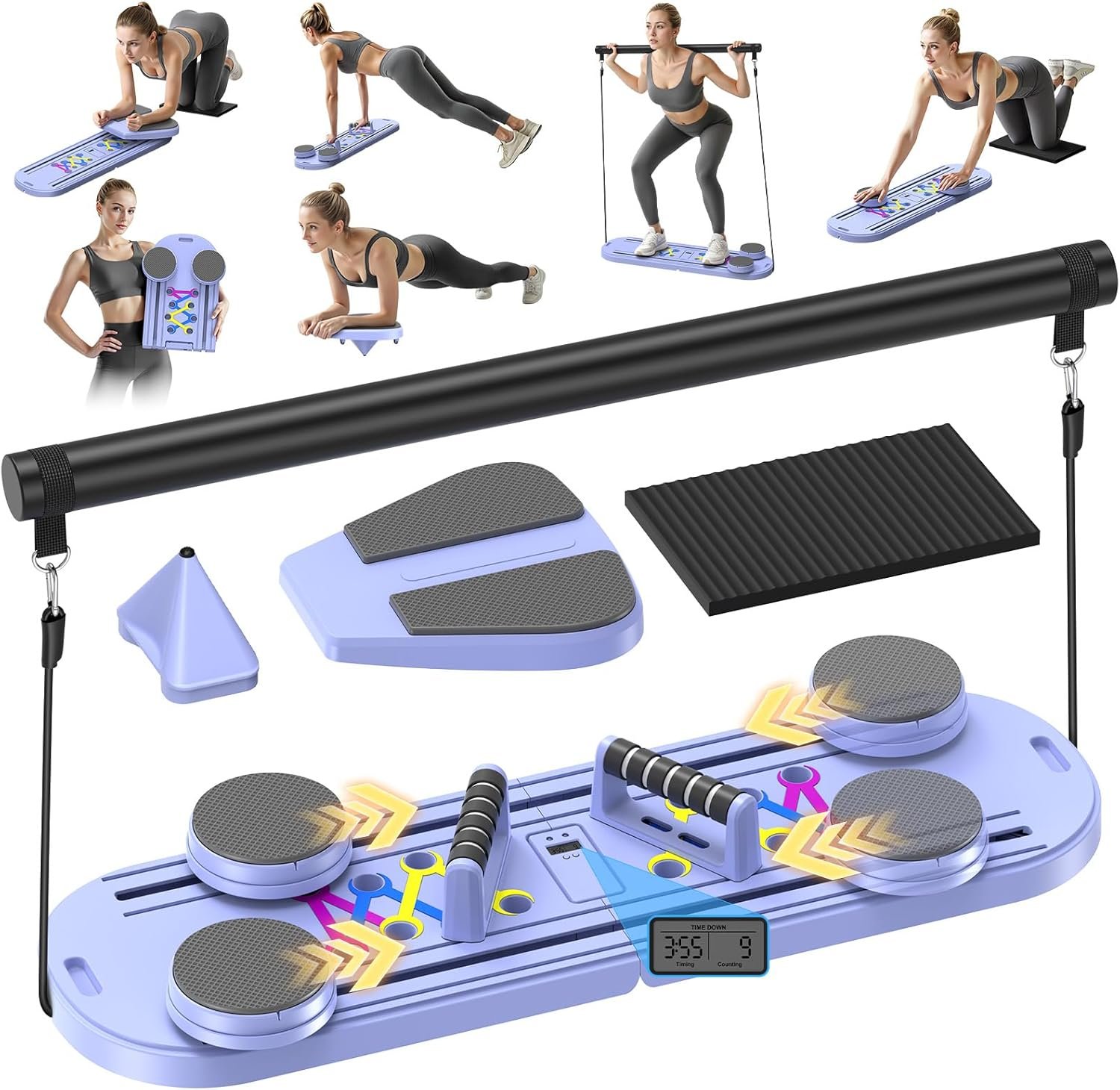 71KCddTQYL._AC_SL1500_.jpg Pilates Board, Foldable Pilates Reformer Equipment with Timer, 7-in-1 Multi-Purpose Portable Pilates Reformer Machine Home Pilates Kit for Home Workout, Fitness, Exercise, Abs, Core Equipment - Image 1