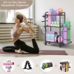 Weight Rack for Home Gym, All in One Yoga Mat Storage Rack, Workout Equipment Storage with Wheels and Hooks for Dumbbells Kettlebells Foam Rollers, Powder Coated - Image 6
