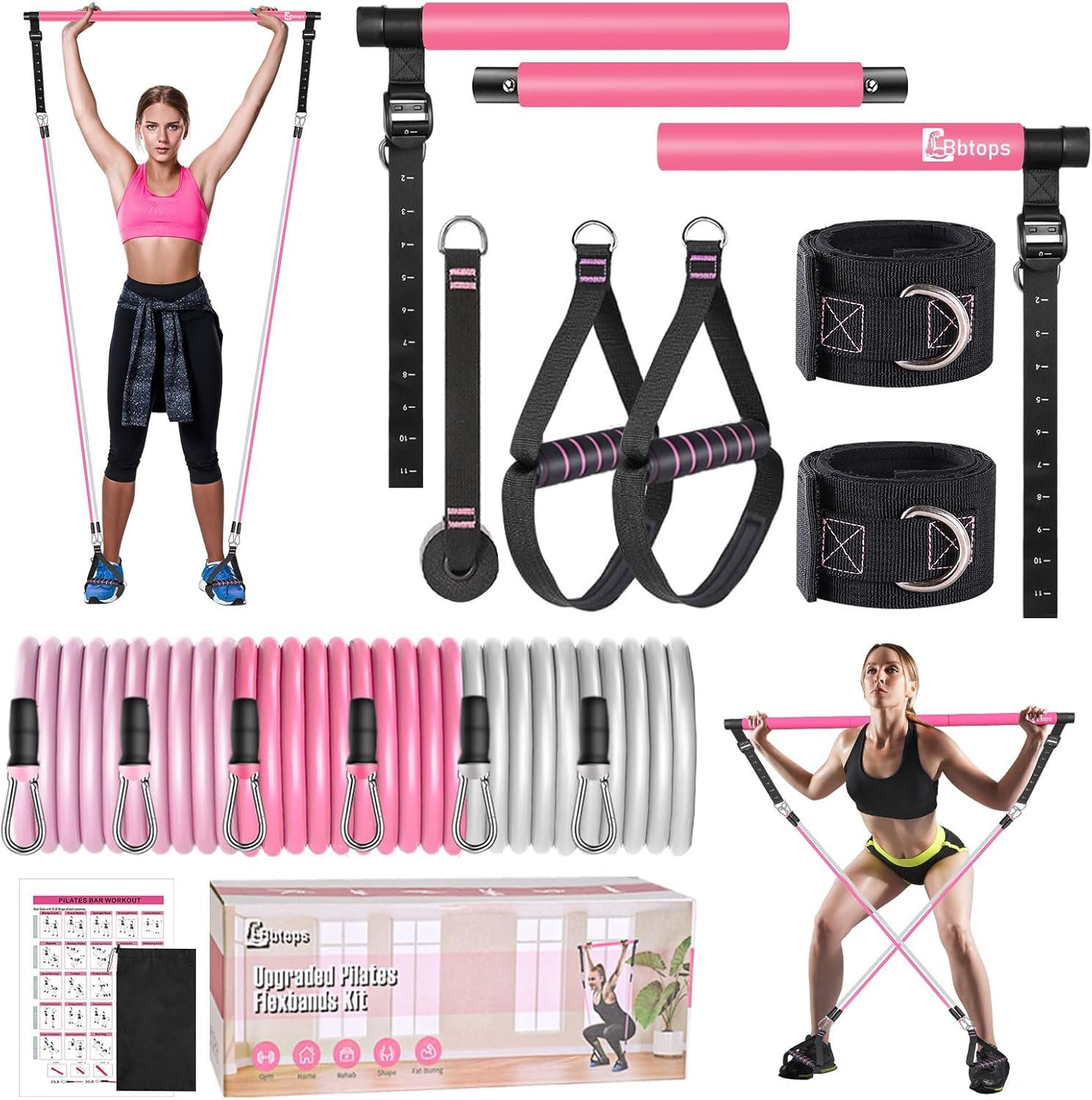 71PaHM6qkKL._AC_SL1500_.jpg Pilates Bar Kit with Resistance Bands,Pilates Bar with Stackable Bands Workout Equipment for Legs,Hip,Waist and Arm,Exercise Fitness Equipment for Women & Men Home Gym Yoga Pilates - Image 1