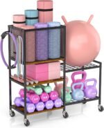 5 Tier Dumbbell Rack, Yoga Mat Storage Holder, Home Gym Storage Rack, Workout Equipment Storage Organizer, Weight Storage Holder Rack with Hooks and Wheels - Image 7