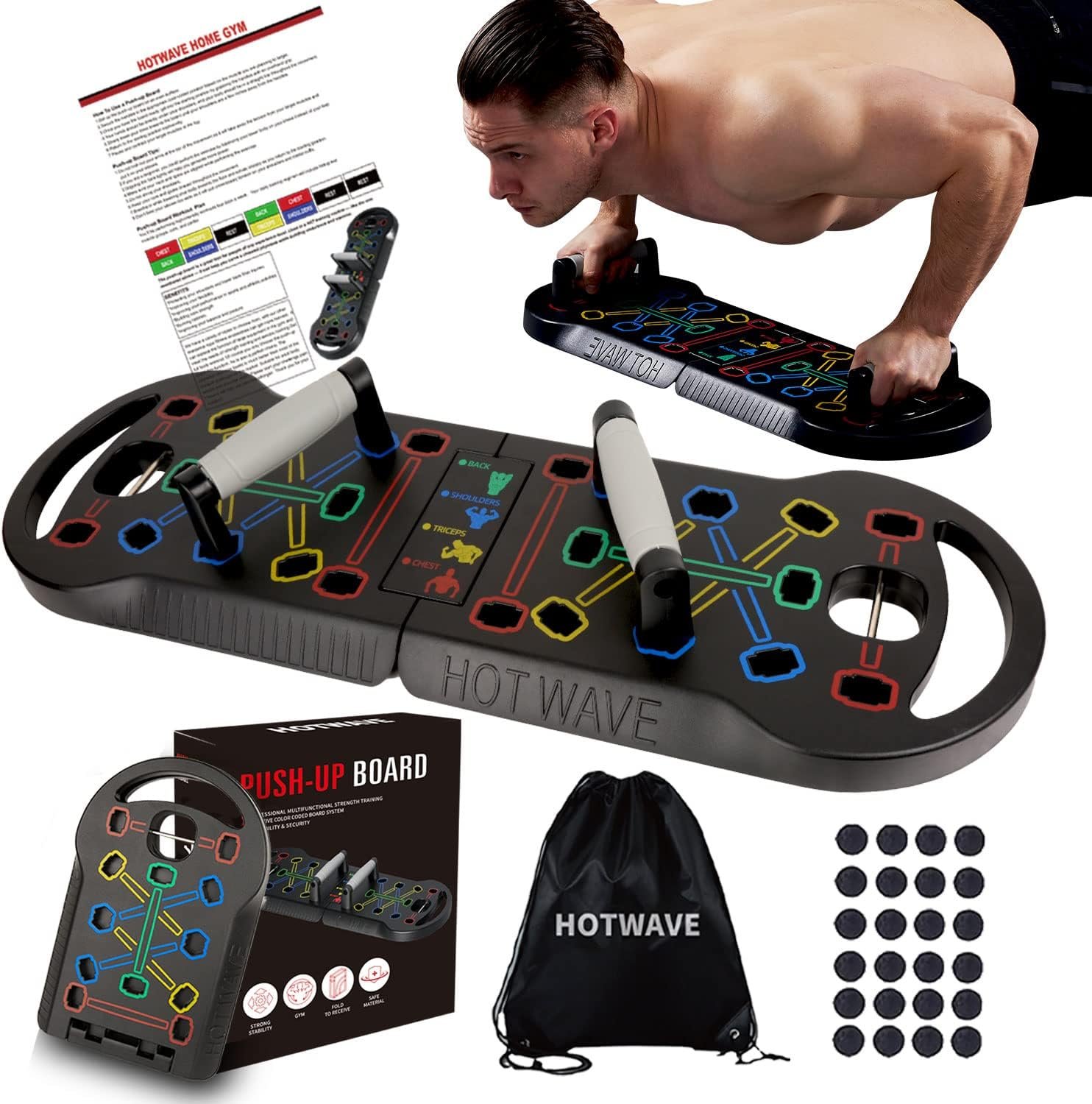 71UKoSRSfZL._AC_SL1500_.jpg HOTWAVE Push Up Board Fitness, Portable Foldable 20 in 1 Push Up Bar at Home Gym, Pushup Handles for Floor. Professional Strength Training Equipment For Man and Women,Patent Pending - Image 1