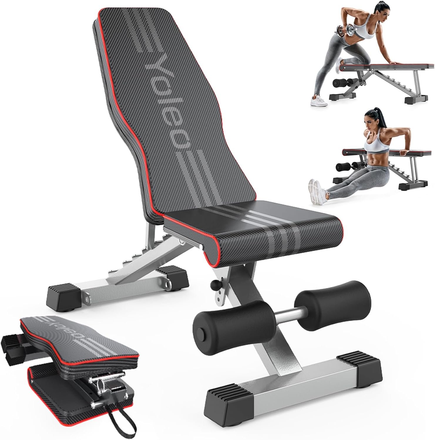 71UyRFbe42L._AC_SL1500_.jpg Yoleo Adjustable Weight Bench for Full Body Workout; Foldable Bench Press Bench of Home Gym Strength Training; Incline Decline Flat Utility Workout Bench with Quick Folding& Fast Adjustment (Black) - Image 1