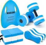 NEAGLORY 5 Pieces Water Aerobics Set, Aquatic Exercise Set Pool Fitness Equipment with Foam Dumbbell, Swim Kickboard, Pull Buoy, Aquatic Swim Belt for Water Workout