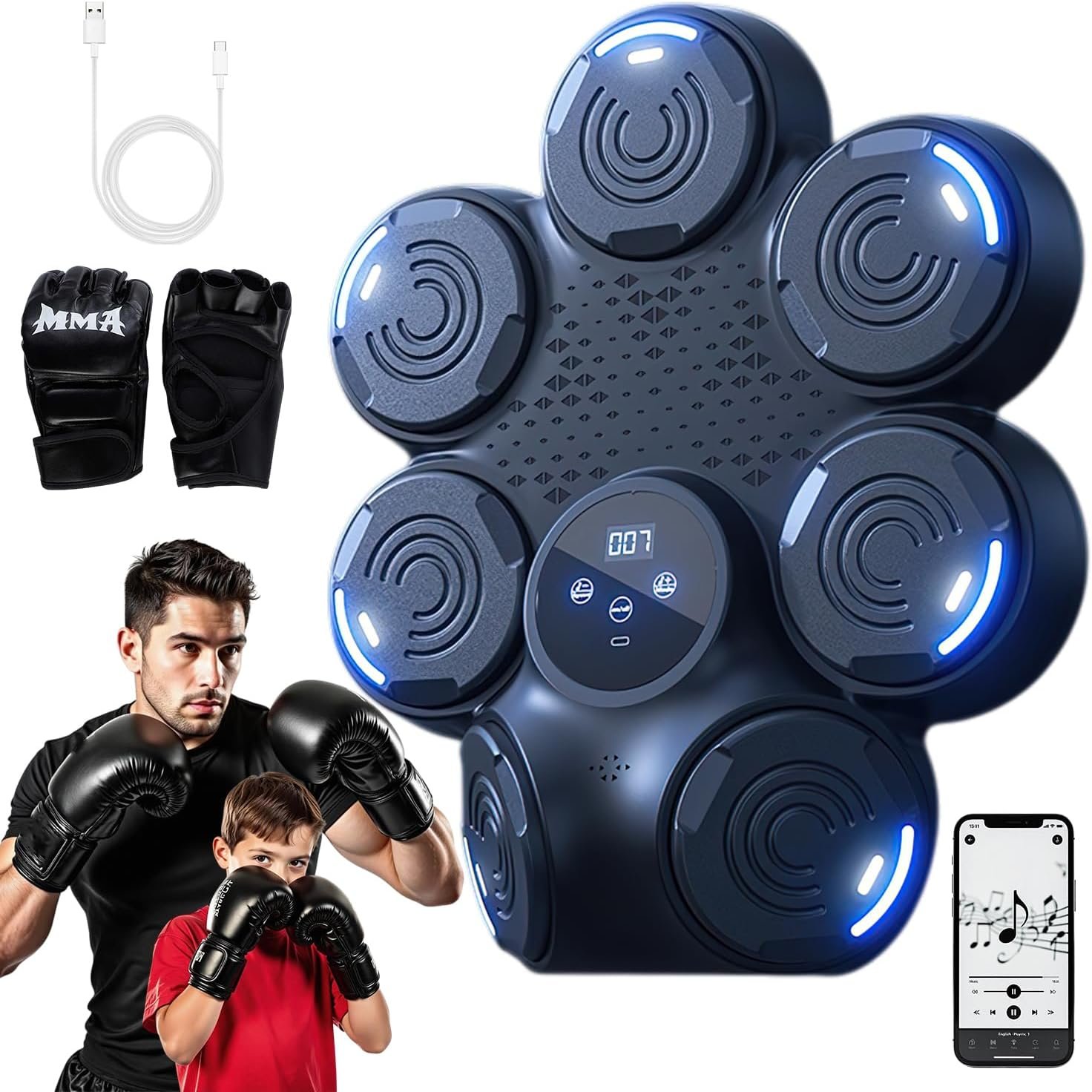 71fTjNrMxeL._AC_SL1500_.jpg Music Boxing Machine,Smart Bluetooth Boxing Machine with Boxing Gloves Wall Mounted, Boxing Workout Punching Equipment for Adults Kids,Fun Fitness Equipment 9 Modes & 9 Speeds - Image 1
