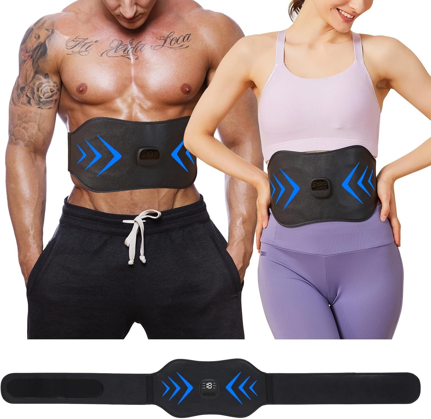 71h8i1Lw8L._AC_SL1500_.jpg ABS Stimulator, EMS Muscle Stimulator, Ab Machine, Fitness Workout Equipment for Women and Men, Portable Muscle Toner for Abdomen, Black blue - Image 1