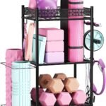 Yoga Mat Storage Rack, Home Gym Storage Rack, VOPEAK Workout Storage for Yoga Mat, Foam Roller, Equipment Gym Storage for Home Exercise and Fitness Gear (Metal)