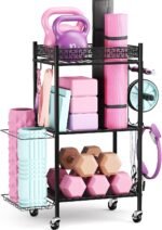 Yoga Mat Storage Rack, Home Gym Storage Rack, VOPEAK Workout Storage for Yoga Mat, Foam Roller, Equipment Gym Storage for Home Exercise and Fitness Gear (Metal)