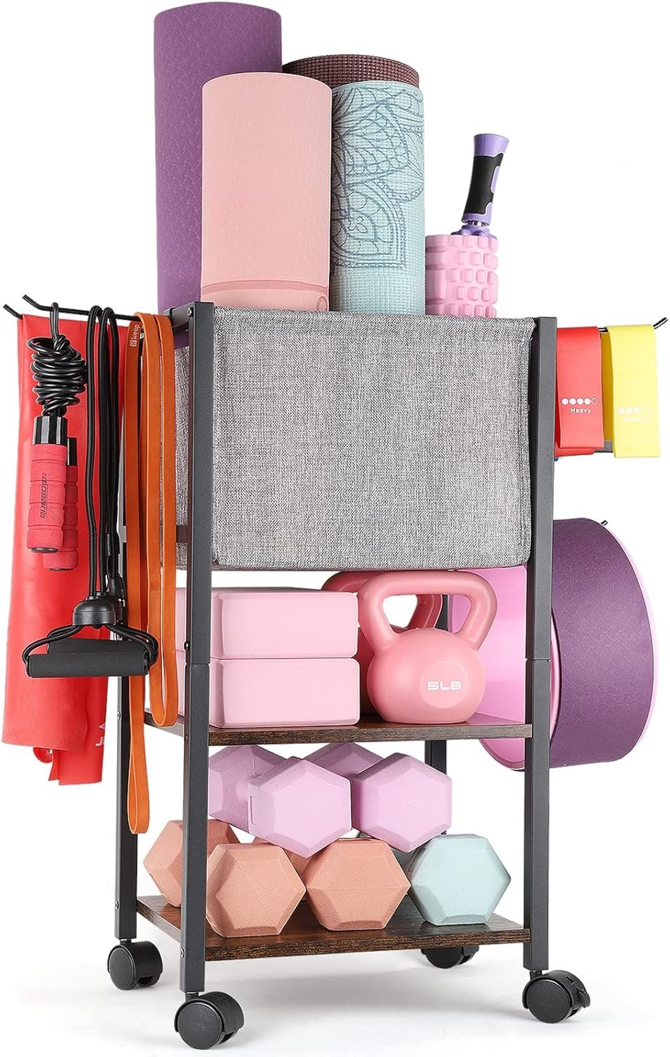 71tpx8l2PrL._AC_SL1500_.jpg Yoga Mat Storage Rack Home Gym Equipment Workout Equipment Organizer Yoga Mat Holder for Dumbbell,Kettlebell and More Gym Accessories Gym Essentials Women Men Fitness Exercise Equipment Organization - Image 1