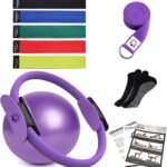 YXILEE Pilates Ring Circle Set - Workout at Home Workout Equipment Women - Booty Bands Stretching Equipment Pilates Mini Exercise Ball for Legs Arms and Thighs