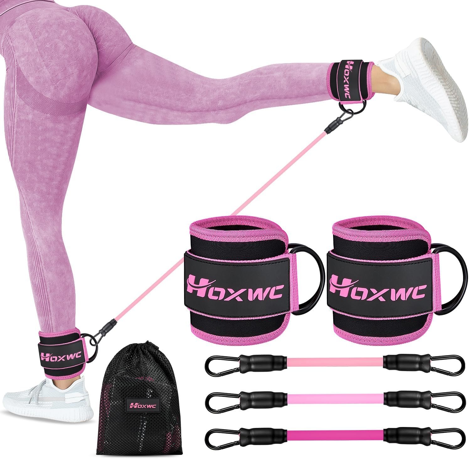 71wuVWTFi8L._AC_SL1500_.jpg Ankle Resistance Bands with Cuffs, Ankle Bands for Working Out, Ankle Resistance Band for Leg, Booty Workout Equipment for Kickbacks Hip Fitness Training, Exercise Bands for Butt Lift Women - Image 1