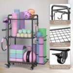 Weight Rack for Home Gym, All in One Yoga Mat Storage Rack, Workout Equipment Storage with Wheels and Hooks for Dumbbells Kettlebells Foam Rollers, Powder Coated - Image 3