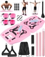 Home Gym Exercise Equipment - Portable Workout System 17 Fitness Accessories 9 in1 Push Up Board Set, Resistance Bands with Pilates Bar Strength Training Abs Shoulders
