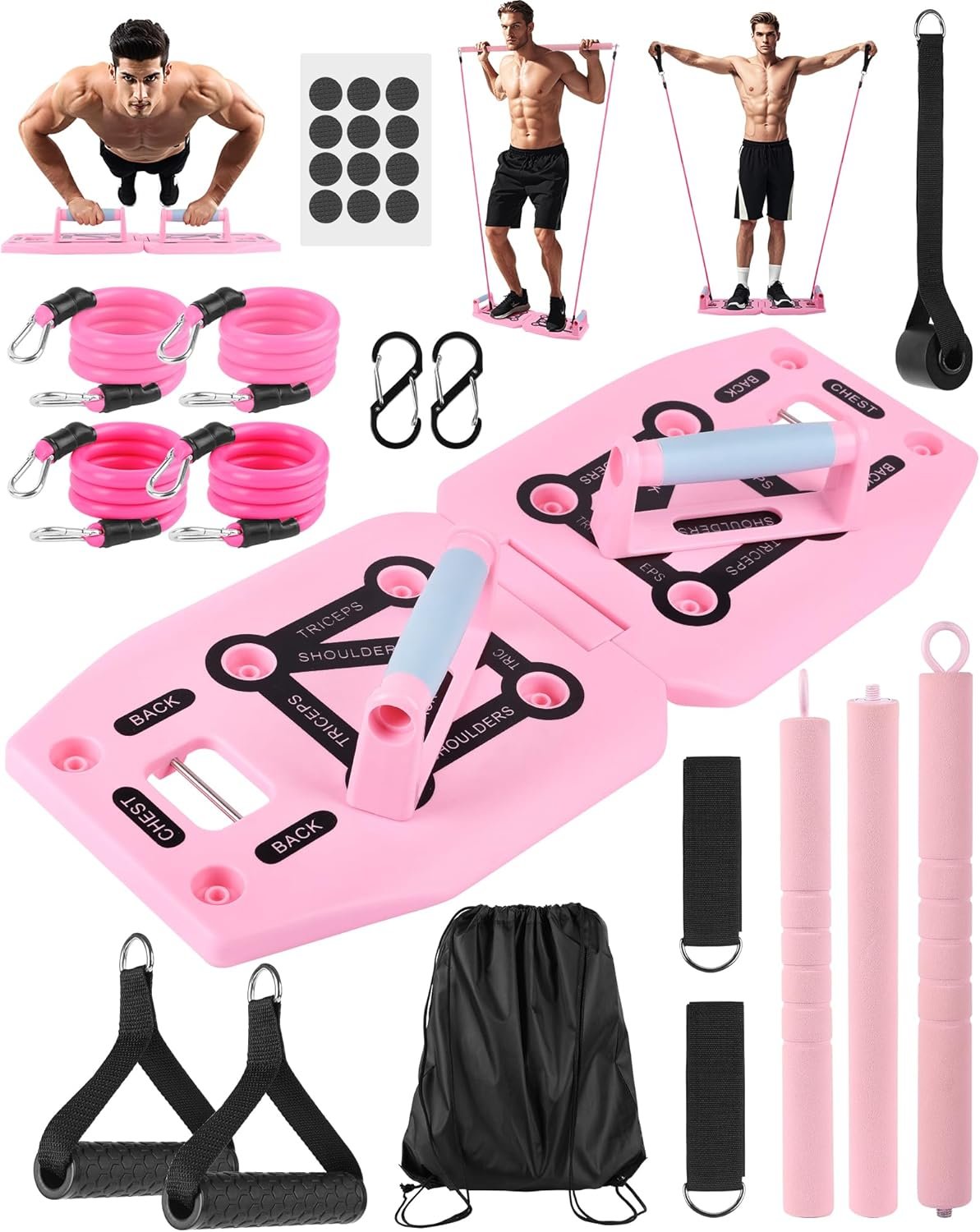 81COfXgD76L._AC_SL1500_.jpg Home Gym Exercise Equipment - Portable Workout System 17 Fitness Accessories 9 in1 Push Up Board Set, Resistance Bands with Pilates Bar Strength Training Abs Shoulders - Image 1