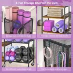 5 Tier Dumbbell Rack, Yoga Mat Storage Holder, Home Gym Storage Rack, Workout Equipment Storage Organizer, Weight Storage Holder Rack with Hooks and Wheels - Image 6