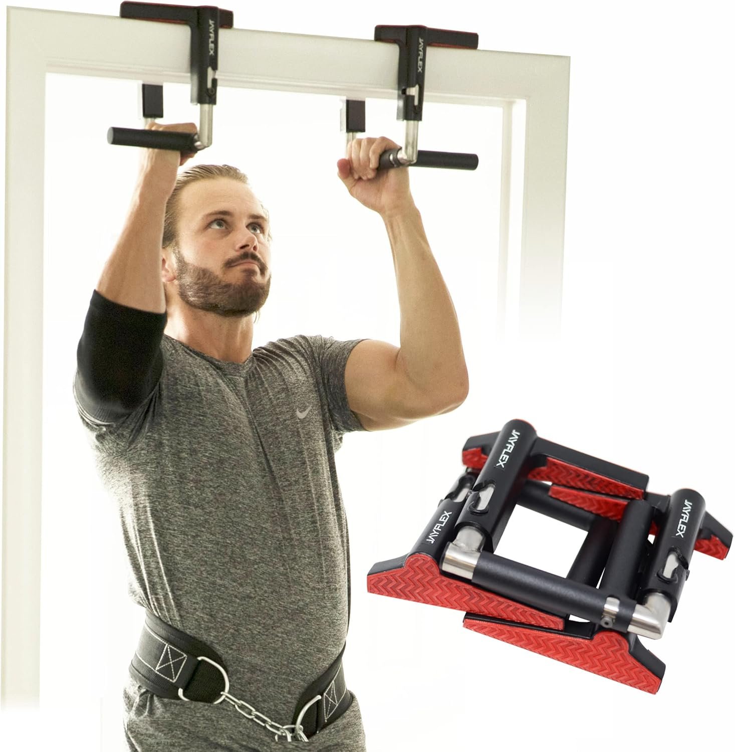 81ST974KXVL._AC_SL1500_.jpg Jayflex CrossGrips Compact Pull Up Bar - Pull Up Bar Door Frame for Work from Home Fitness - Adjustable Door Frame Pullup Bar Handles - 250 lbs Capacity - Image 1