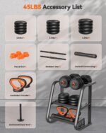 FEIERDUN Adjustable Dumbbells, 20/30/40/45/70/90lbs Free Weight Set with Connector, 5 in1 Dumbbells Set Used as Barbell, Kettlebells, Push up Stand, Weight Plate, Fitness Exercises for Home Gym Suitable Men/Women - Image 8