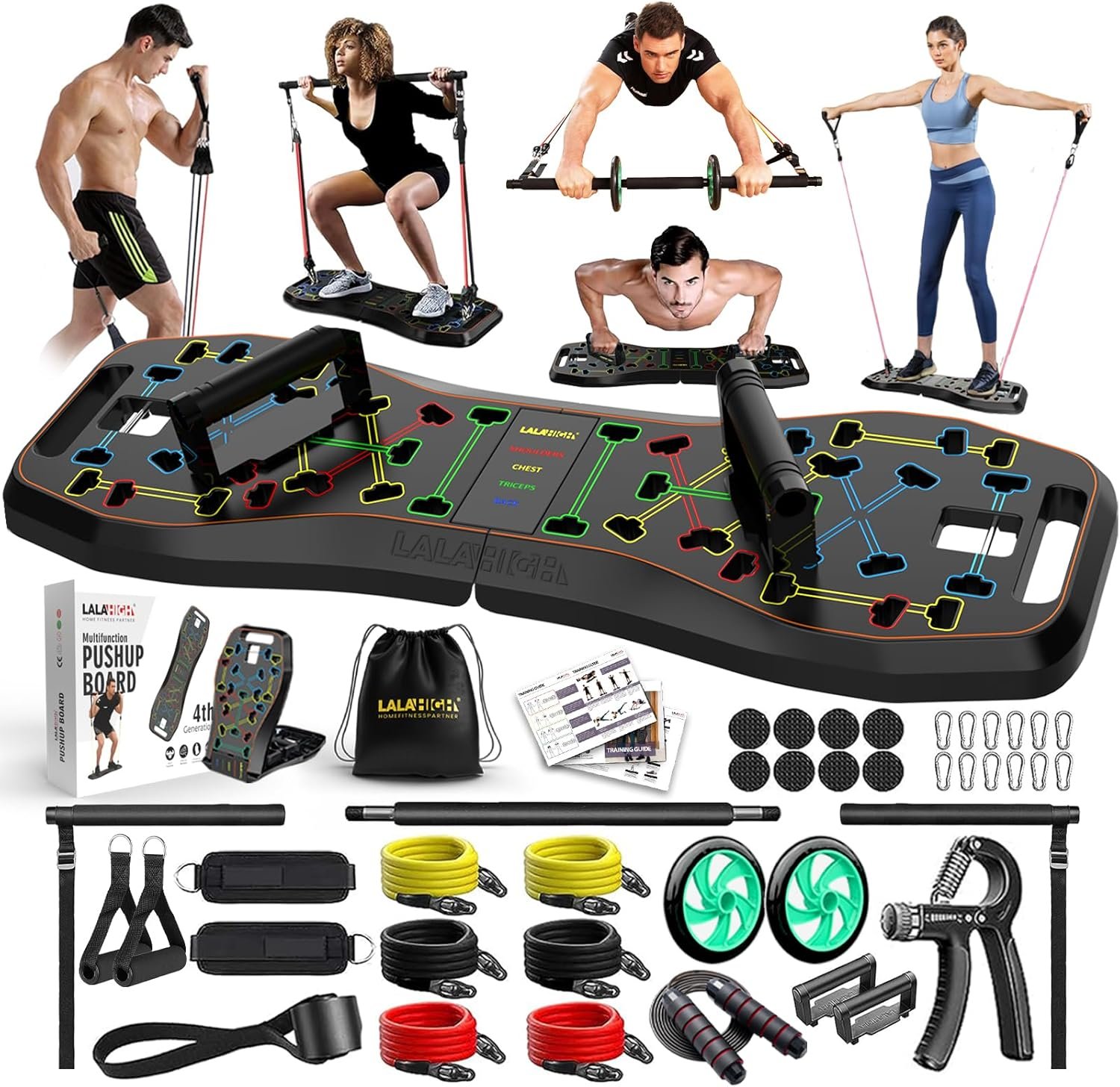 81eDN1MVIXL._AC_SL1500_.jpg LALAHIGH 25-in-1 4rd Generation Push Up Board - Multi-Functional Foldable Gym System with Resistance Bands, Pilates Bar & Pulleys, Portable Workout Equipment for Men & Women, Chest/Back/Abs Training - Image 1