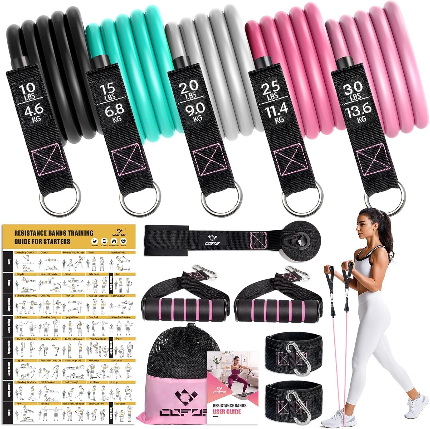 81huDIn-iL._AC_SL1500_.jpg Resistance Bands with Handles for Women, 5 Level Exercise Bands Workout Bands for Physical Therapy, Yoga, Pilates, Door Anchor, Storage Pouch - Image 1