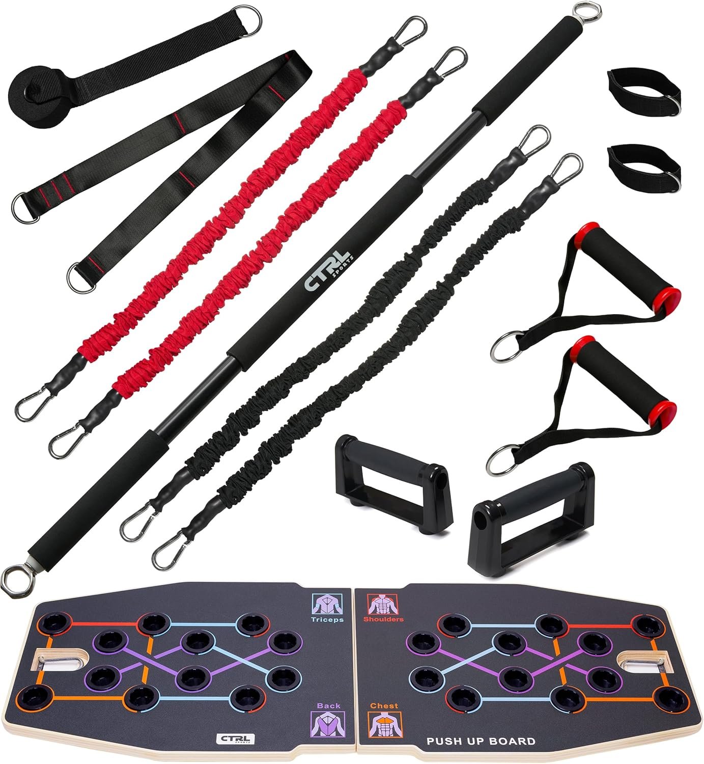 81lLE1Vuh0L._AC_SL1500_.jpg Push Up Board Workout Equipment for Chest Triceps, Back, Arms Muscles, Fitness Portable Pushup Board For Man And Women, Perfect Multi-Functional Push-Up Stand Bar Muscle Building by CTRL Sports - Image 1