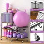 5 Tier Dumbbell Rack, Yoga Mat Storage Holder, Home Gym Storage Rack, Workout Equipment Storage Organizer, Weight Storage Holder Rack with Hooks and Wheels - Image 5