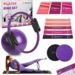 Pilates Ring Set Exercise Equipment with Exercise Bands Resistance Bands Set, Pilates Ball, Sliding Disks – Workout Equipment Home Gym Includes Complete Fitness Poster