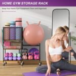 5 Tier Dumbbell Rack, Yoga Mat Storage Holder, Home Gym Storage Rack, Workout Equipment Storage Organizer, Weight Storage Holder Rack with Hooks and Wheels - Image 3