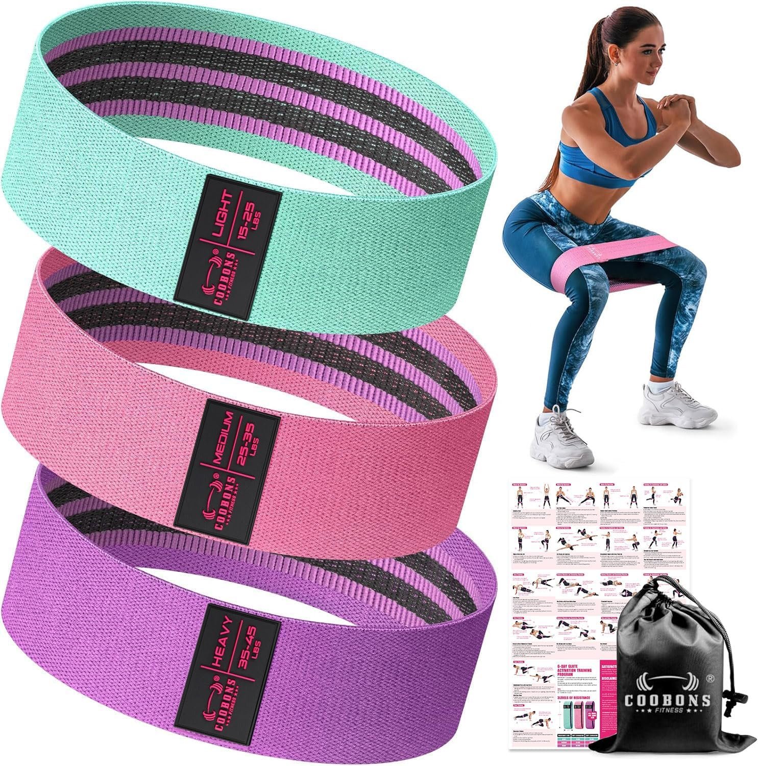 81vWNxhch9L._AC_SL1500_.jpg Fabric Resistance Bands for Working Out - Exercise Bands for Women and Men, Booty Bands for Legs and Butt, Yoga, Pilates, Rehab, Fitness and Home Workout - Image 1