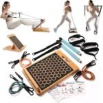 3-in-1 Pilates Workout Kit by Sage London - Premium Bamboo Slant Board, Pilates Bar Kit with Resistance Bands & 54 Exercise Cards for Home Workouts, Calf Stretcher, Squats, and Pilates Training