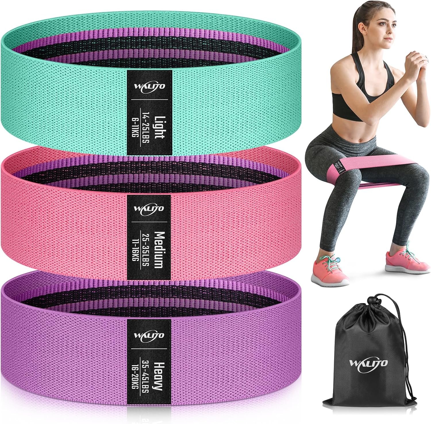 91VP566SQBL._AC_SL1500_.jpg WALITO Resistance Bands for Working Out, Fabric Exercise Bands for Legs and Butt, Workout Bands for Women and Men, Booty Band for Yoga Starter Set, Pilates, Rehab, Fitness and Home Workout - Image 1